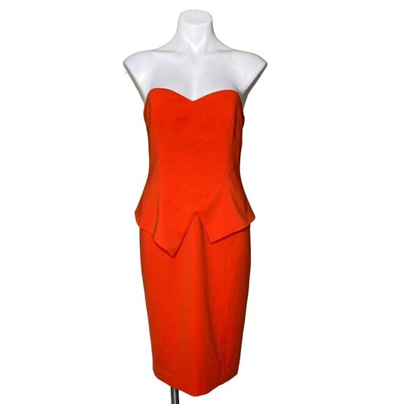 Jay Godfrey NWT $325 Flame Orange Cocktail Dress, Strapless Women's Size 10 - Picture 3 of 11